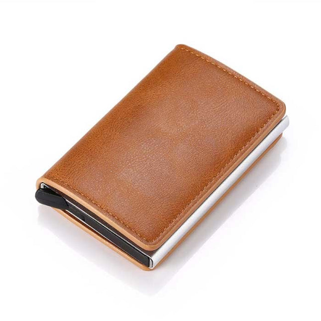 RFID Creditcard Houder Portemonnee - Vintage Leren Aluminium Etui met Geldclip Bruin