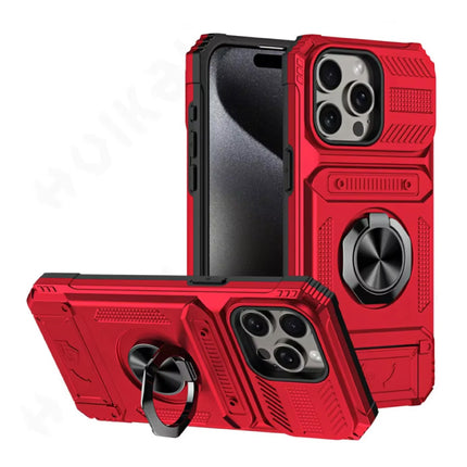 iPhone 15 - Card Slot Hoesje met Kickstand - Grip Socket Magnetische Cover Case - Rood