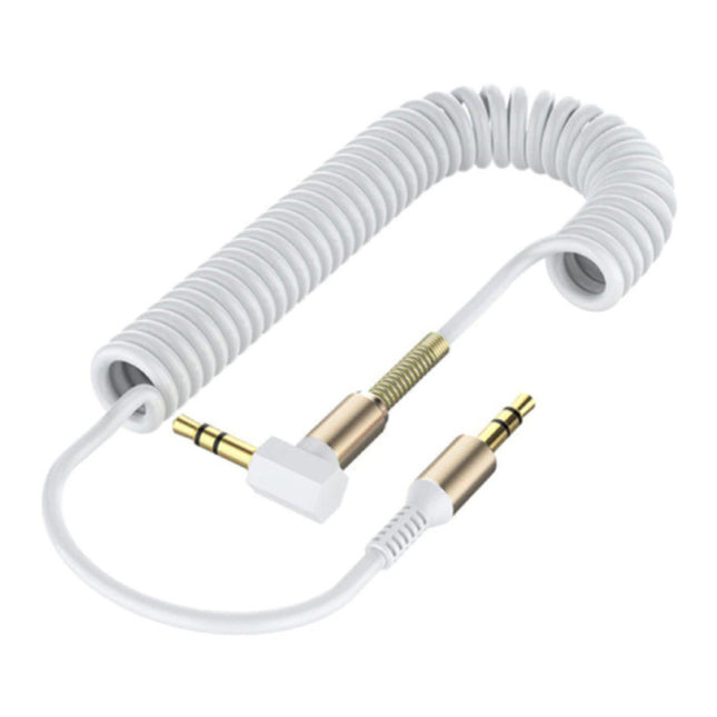 Gekrulde 3.5mm AUX Kabel Verguld Spiraal Audio Jack 1.5 Meter - Wit