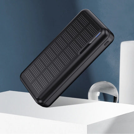 Draadloze Solar Powerbank met 4 Poorten 20.000mAh - LED Indicator Externe Noodaccu Batterij Oplader Charger Zon Zwart