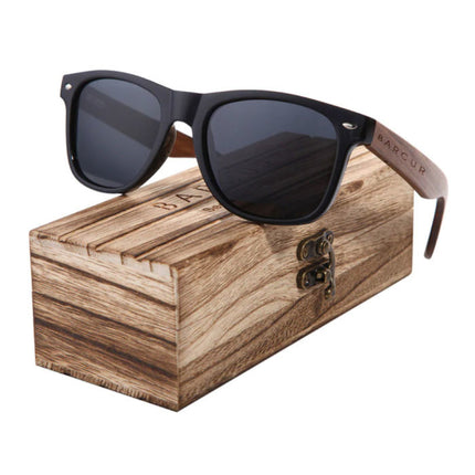 Zonnebril Walnoot met Houten Kistje - UV400 en Polaroid Filter voor Mannen en Vrouwen - Zwart