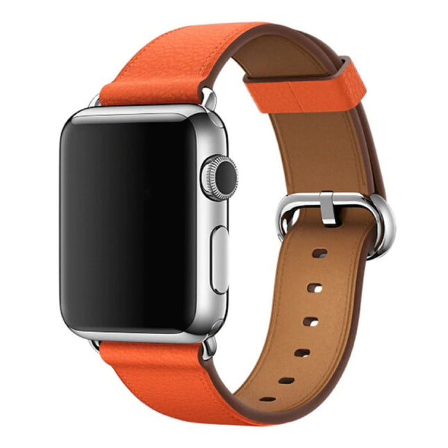 Leren Bandje voor iWatch 40mm - Armband Polsband Duurzaam Leer Horlogeband Roestvrij Staal Sluiting Oranje