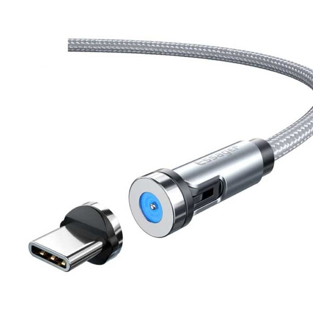 USB-C Magnetische Oplaadkabel 2 Meter met 540° Roterende Plug - 2.4A Fast Charging Gevlochten Nylon Oplader Data Kabel Zilver