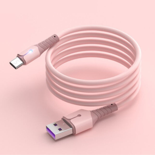 Vloeibare Siliconen Oplaadkabel voor Micro-USB - 5A Datakabel 1 Meter Oplader Kabel Roze