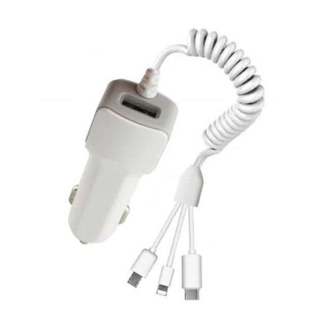 3 in 1 USB Autolader/Carcharger voor iPhone Lightning / USB-C / Micro-USB met 2.1A Fast Charging - Wit