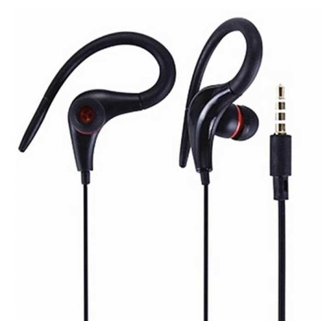 3.5mm AUX Oordopjes met Oorhaak - Oortjes Wired Earphones Oortelefoon Rood
