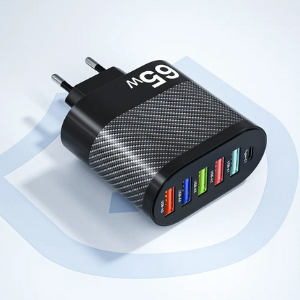 6-Poort Stekkerlader 65W - PD / Quick Charge 3.0 / USB Oplader Lader Stekkerlader Adapter Zwart