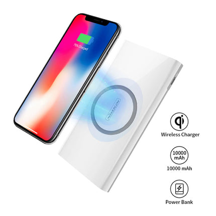 Draadloze Qi Powerbank Oplader 10.000mAh Noodaccu Batterij Wireless Charger Pad Wit