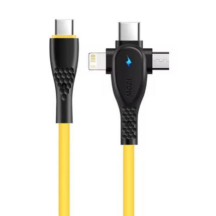 3 in 1 USB-C Oplaadkabel - iPhone Lightning / USB-C / Micro-USB - 1.5 Meter Oplader Data Kabel - Geel