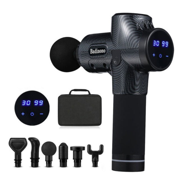 Professioneel Massage Apparaat Gun - 30 Standen - 6 Koppen - Inclusief Opbergtas - Sport en Relax - Carbon