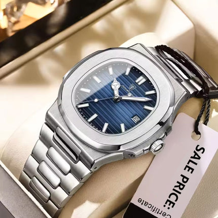 Luxe Zakelijk Horloge voor Heren - Waterdicht Kwarts Uurwerk Roestvrij Staal - Zilver Blauw