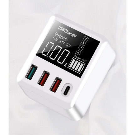 4x Port Quad USB Stekkerlader met Type C Poort - Quick Charge 3.0 Muur Oplader Wallcharger AC Thuislader Adapter Wit