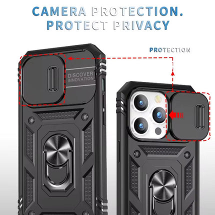 Armor Hoesje voor iPhone 14 Pro - met Kickstand en Camera Slide - Magneet Grip Cover - Zwart