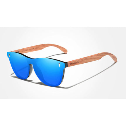 Luxe Zonnebril met Houten Montuur - UV400 en Polarisatie Filter voor Vrouwen - Blauw