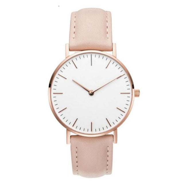 Minimalistisch Horloge voor Dames - Modieus Kwarts Uurwerk Leer Bandje Roze