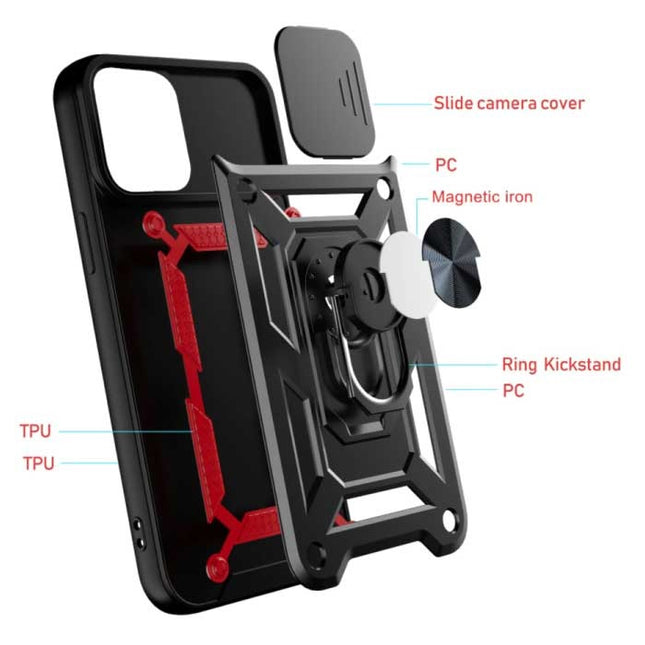 iPhone 13 Pro - Armor Hoesje met Kickstand en Camera Bescherming - Pop Grip Cover Case Groen