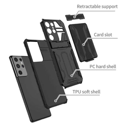 Samsung Galaxy A42 - Armor Card Slot Hoesje met Kickstand - Wallet Cover Case Roze