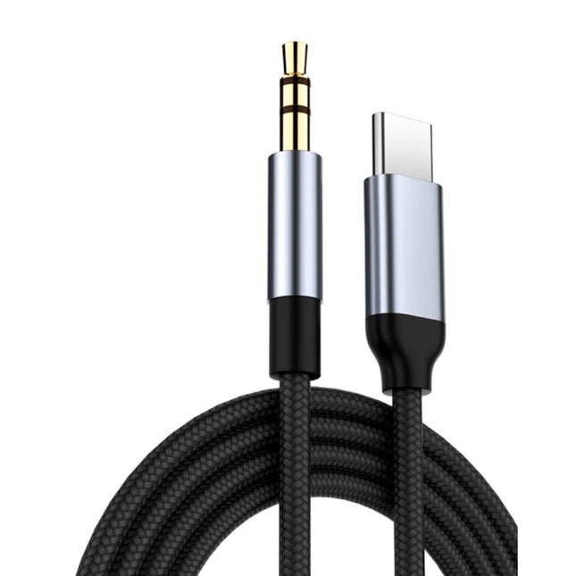 USB-C naar 3.5mm AUX Kabel Verguld Audio Jack Type C 1 Meter - Zwart