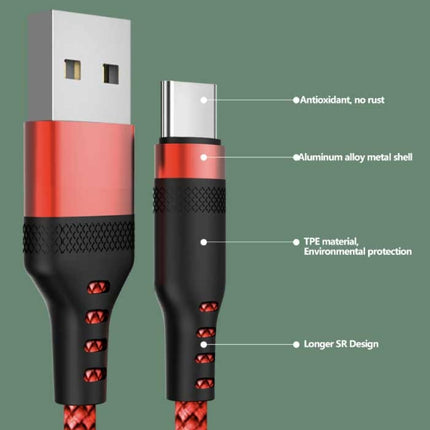 Extra Lange 5M USB-C Oplaadkabel Datakabel 5M Gevlochten Nylon Oplader Rood