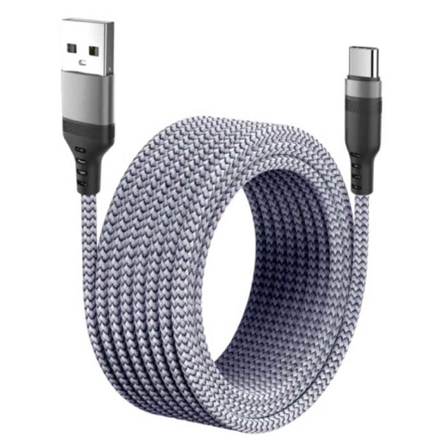 Extra Lange 8M USB-C Oplaadkabel Datakabel Gevlochten Nylon Oplader Grijs