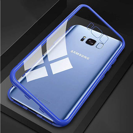 Samsung Galaxy S8 Plus Magnetisch 360° Hoesje met Tempered Glass - Full Body Cover Hoesje + Screenprotector Blauw
