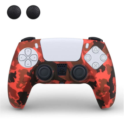 Antislip Hoes / Skin voor PlayStation 5 Controller met Joystick Caps - Rubber Grip Cover PS5 - Rood Camo