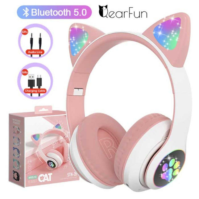 Draadloze Koptelefoon met Kattenoren - Kitty Headset Wireless Headphones Stereo Paars