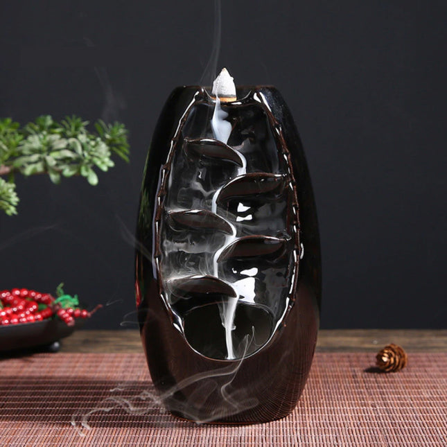 Aromatherapie Sier Wierookbrander Waterval Terugstromen - Backflow Incense Burner Feng Shui Decor Ornament Zwart