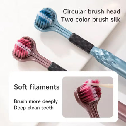 2-Pack Tandenborstel Set 3-Zijdig - Ideaal Hoekontwerp - Verhoogde Tongcoatingborstel - Blauw Roze