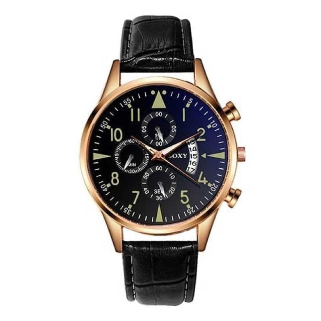 Stijlvol Luxe Horloge voor Heren - Lichtgevend Kwarts Uurwerk Leren Band met Kalender Bruin Goud