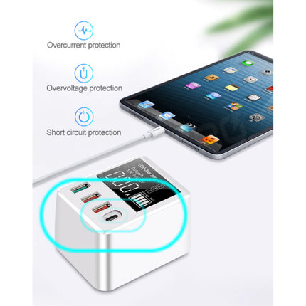 4x Port Quad USB Stekkerlader met Type C Poort - Quick Charge 3.0 Muur Oplader Wallcharger AC Thuislader Adapter Wit