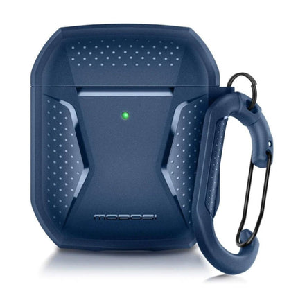 Shockproof Hoesje voor AirPods 1 / 2 met Karabijnhaak - AirPod Case Cover Skin - Blauw