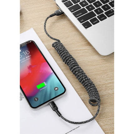 Gekrulde Lightning USB Oplaadkabel voor iPhone - Spiraal Nylon Datakabel 1.8 Meter Oplader Kabel Grijs
