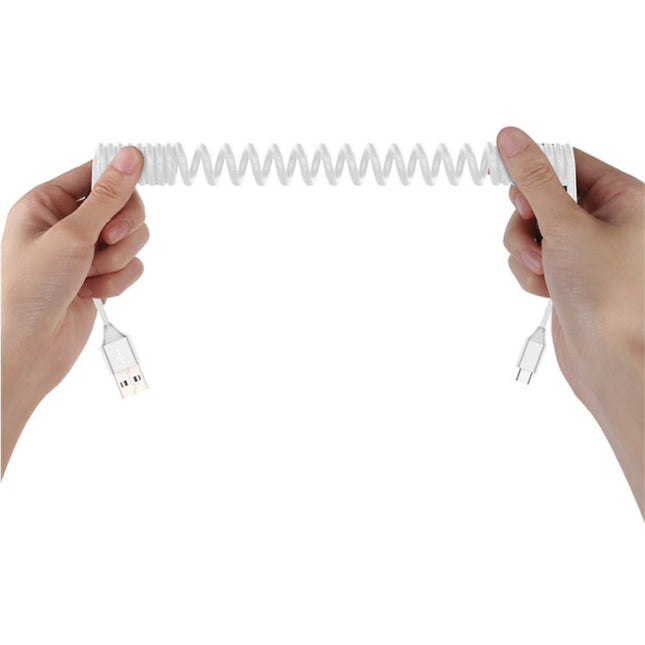 Gekrulde Oplaadkabel voor Micro-USB - 2A Spiraal Veer Datakabel 1.8 Meter Oplader Kabel Zwart