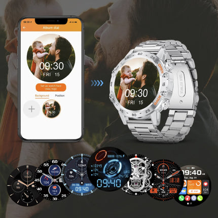 Smartwatch - Gezondheid Monitor Sport Tracker Horloge iOS Android - Staal Bandje - Zilver