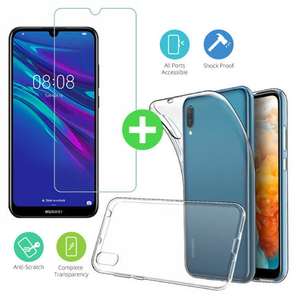 Huawei Y5 2019 Transparant TPU Hoesje + Screen Protector Tempered Glass