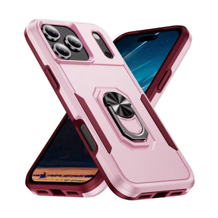 iPhone 16 - Militair Shockproof Hoesje met Kickstand - Grip Socket Magnetische Cover Case - Roze
