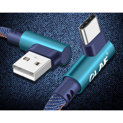 USB-C Oplaadkabel 90° - 2 Meter - Gevlochten Nylon Oplader Data Kabel Android Blauw