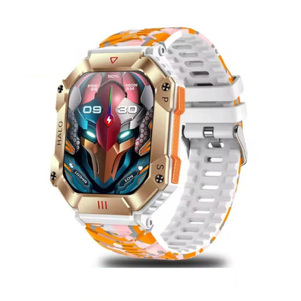 Halo Smartwatch - Silicoon Bandje - 2" Display - Hartslag Zuurstof Sport Tracker Horloge - Oranje Camo