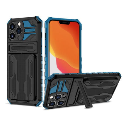 iPhone 7 Plus - Armor Card Slot Hoesje met Kickstand - Wallet Cover Case Blauw
