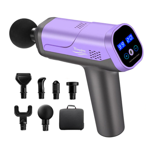 Professioneel Massage Apparaat Gun - 20 Standen - 6 Koppen - Inclusief Opbergtas - Sport en Relax - Paars