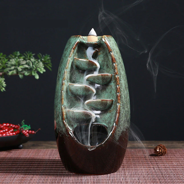 Aromatherapie Sier Wierookbrander Waterval Terugstromen - Backflow Incense Burner Feng Shui Decor Ornament Lichtgroen
