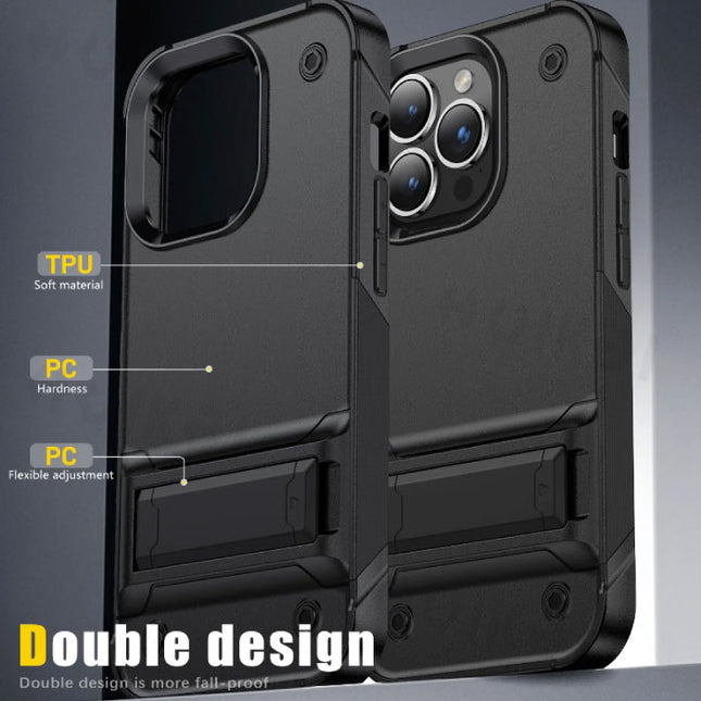 iPhone SE (2022) Armor Hoesje met Kickstand - Shockproof Cover Case - Zwart