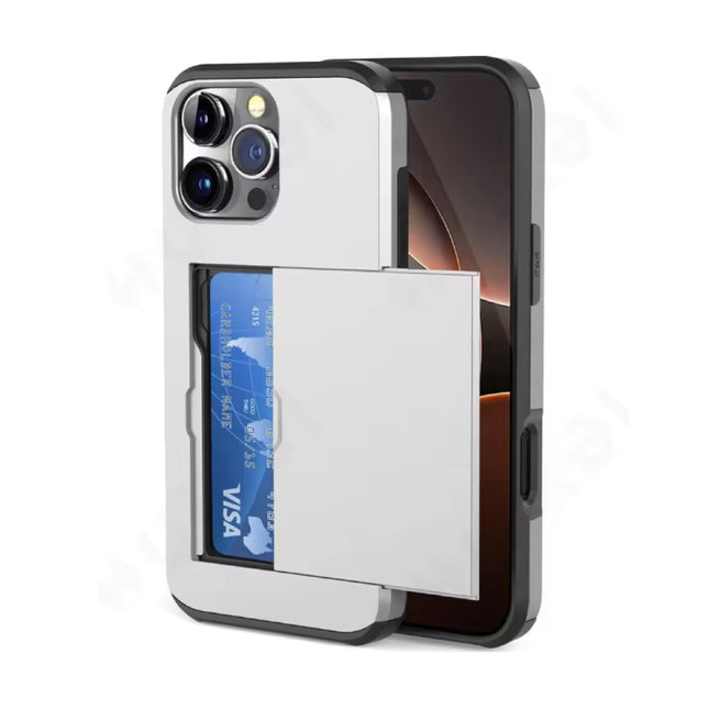 Kaarthouder Hoesje voor iPhone 16 Pro Max - Wallet Card Slot Cover Case - Zilver