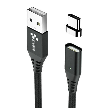 USB 2.0 - Micro-USB Magnetische Oplaadkabel 1 Meter Gevlochten Nylon Oplader Data Kabel Data Android  Zwart