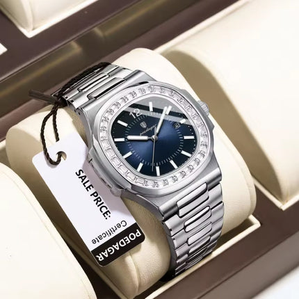 Luxe Vierkant Kwarts Horloge - 3 ATM Waterdicht Lichtgevend Herenhorloge Roestvrij Staal - Zilver Groen
