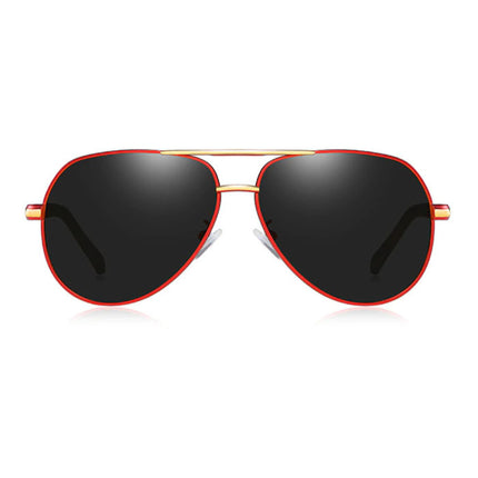 Vintage Shades Zonnebril - Roestvrij Staal Legering Pilotenbril met UV400 en Polarisatie Filter voor Mannen - Zwart-Rood