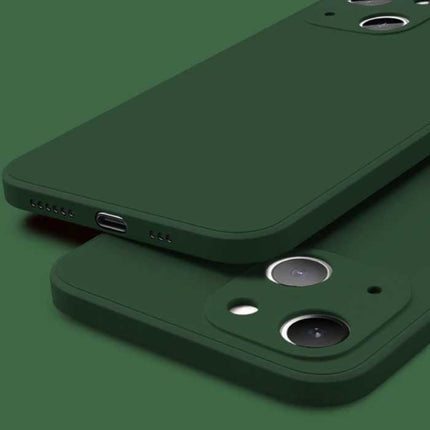 iPhone 14 Square Silicone Hoesje - Zachte Matte Case Liquid Cover Groen