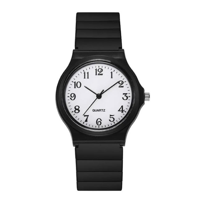 Siliconen Horloge - Kwarts Polshorloge Voor Dames Studenten - Zwart-Wit