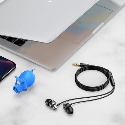 QF730 Oordopjes met Microfoon en Controls - 3.5mm AUX Oortjes Volumebeheer Wired Earphones Oortelefoon Zwart